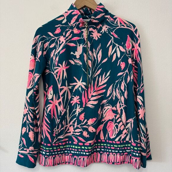 Lilly Pulitzer Teal Monkey Print 1/2 Zip Sweatshirt Size Small - Picture 2 of 10